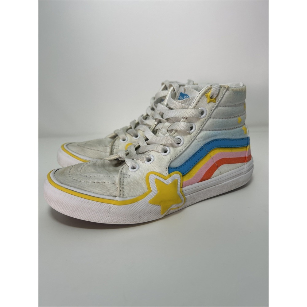 Vans Kids Sk8-Hi Zip Rainbow Star Skate Shoe Kids Size 3 True White/Multicolor